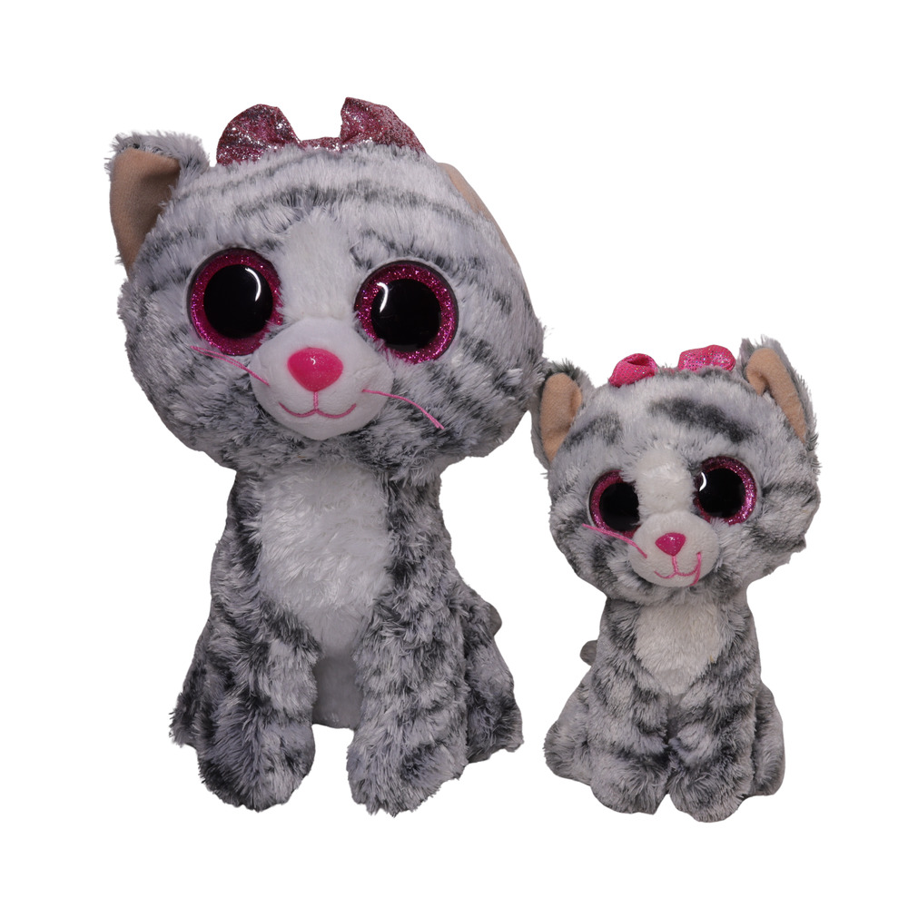 2018 & 2020 TY Beanie Boos Kiki Cat Plush Lot Two 6" & 9" Gray Tabby Stuffed